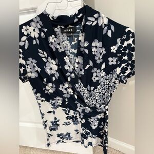 DKNY Navy and White Floral Blouse
